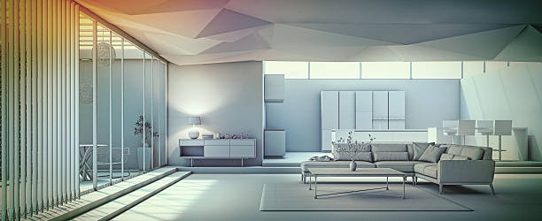 Modern interior design of living room (3D Render)